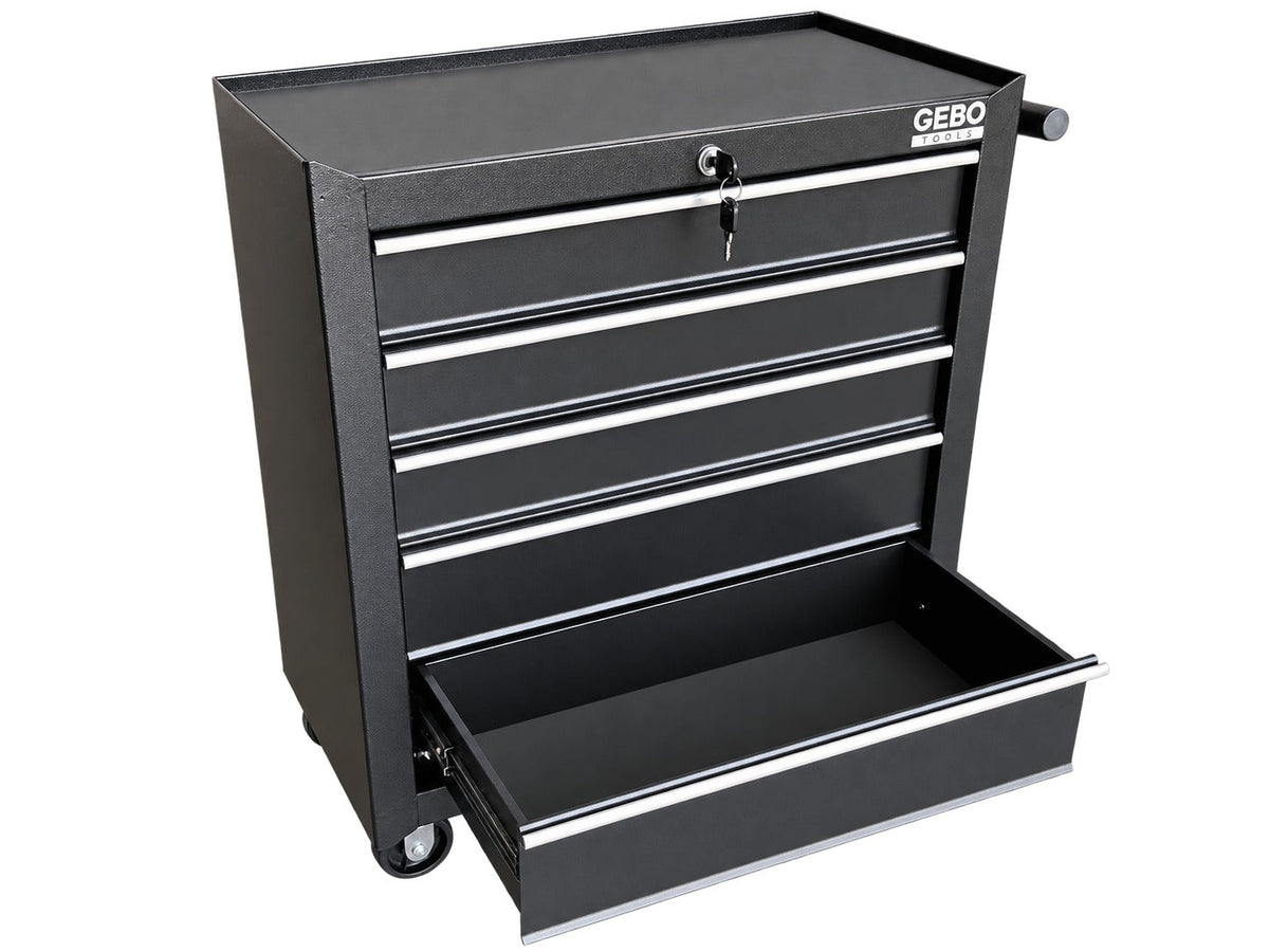 Armadio metallico senza attrezzi con 5 cassetti , carrello portautensili, cassetta portattrezzi mobile,nero, Gebo Tools