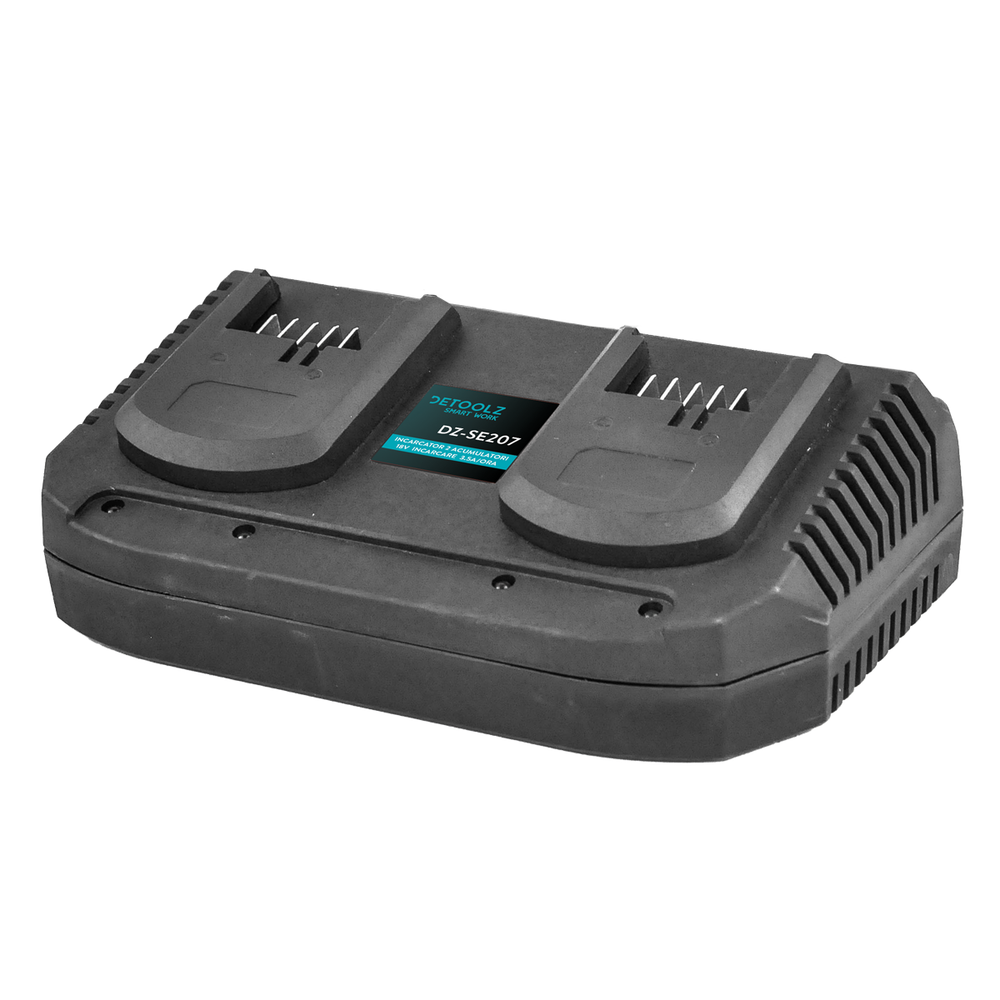 Caricabatterie doppio dual per 2 batterie allo stesso tempo Li-Ion 18 V 3,5 A Detoolz