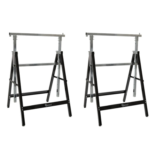 Set-kit  2 cavalletti da lavoro telescopici in acciaio, pieghevoli, altezza regolabile 80–130 cm, salvaspazio per fai da te, garage, giardino, taglialegna, cantiere, Geko