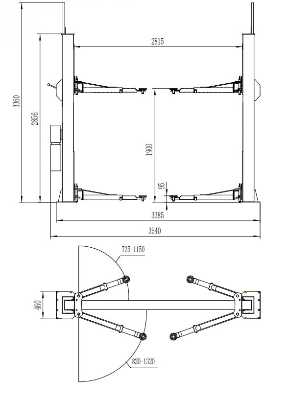 Ponte sollevatore auto a 2 colonne, portata 4000 kg, ponte sollevatore idraulico 230 V, sblocco manuale, Invento EL S40M