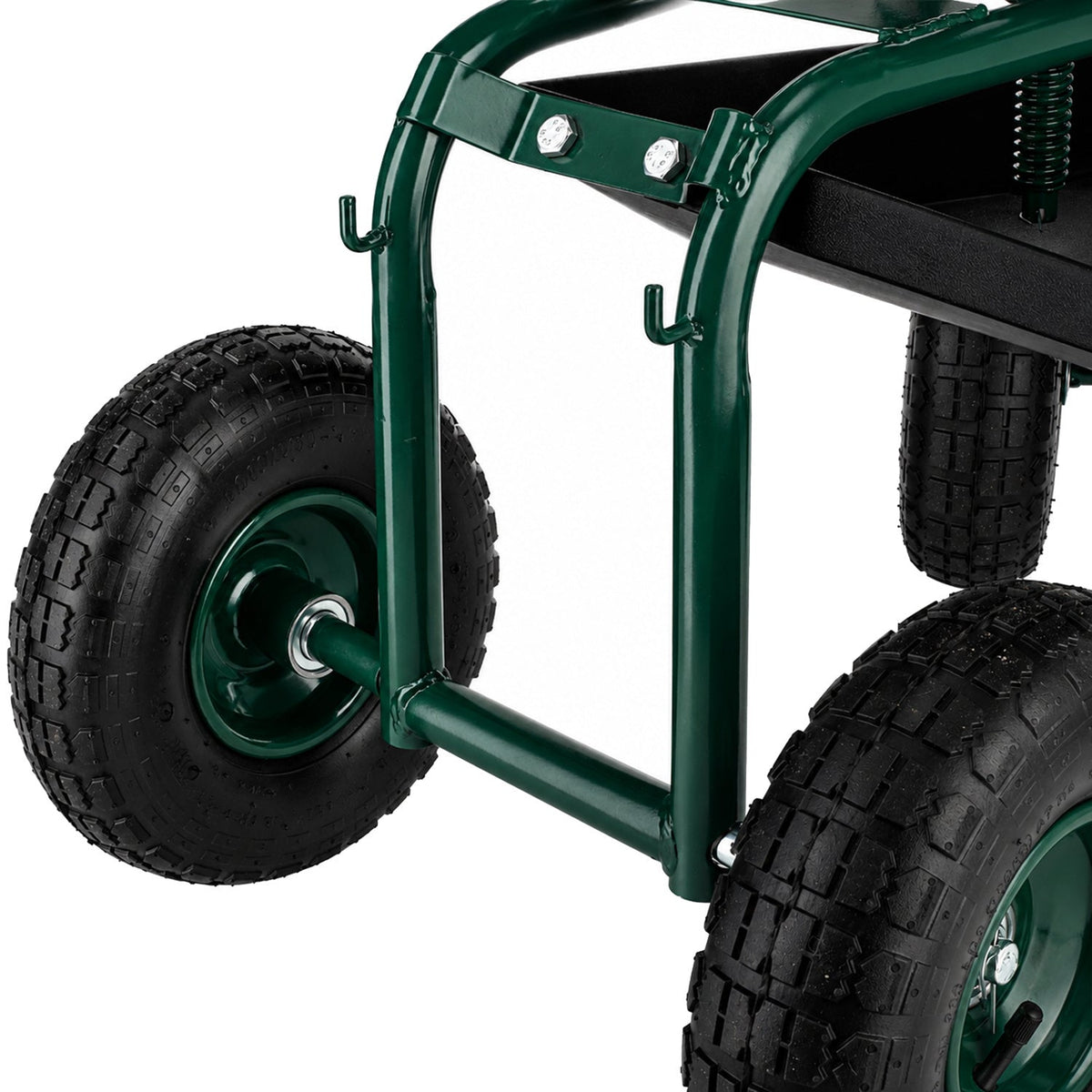 Carrello da giardino a rotelle e con sedile girevole 360°