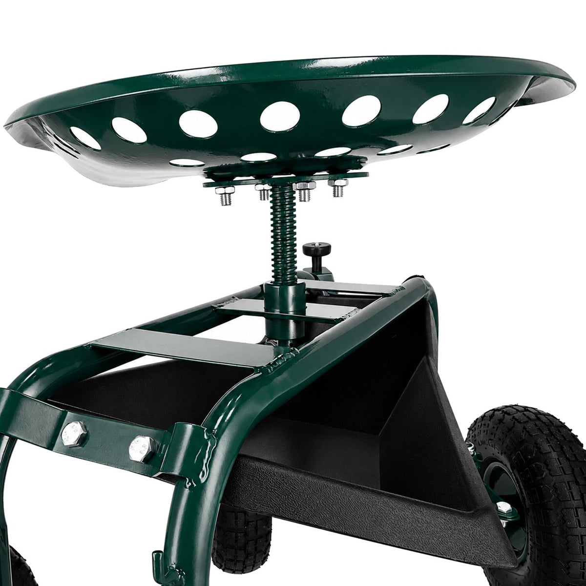 Carrello da giardino a rotelle e con sedile girevole 360°