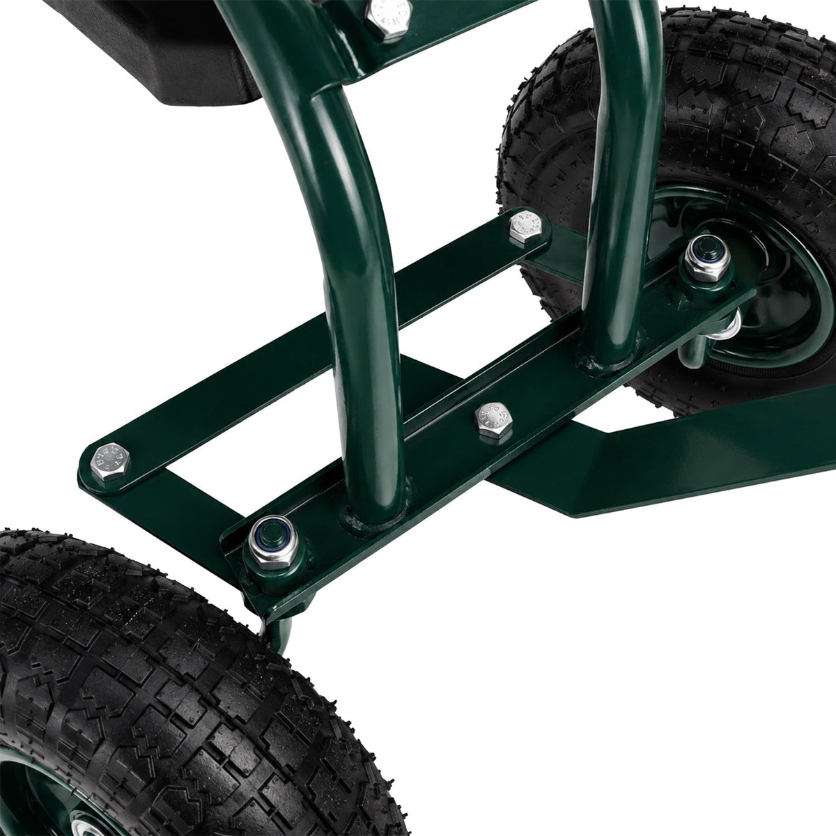 Carrello da giardino a rotelle e con sedile girevole 360°