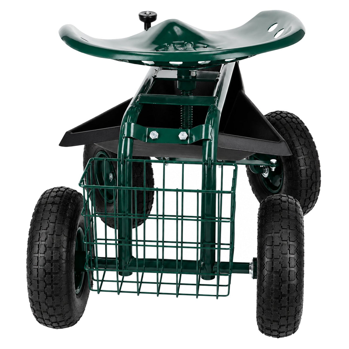 Carrello da giardino a rotelle e con sedile girevole 360°
