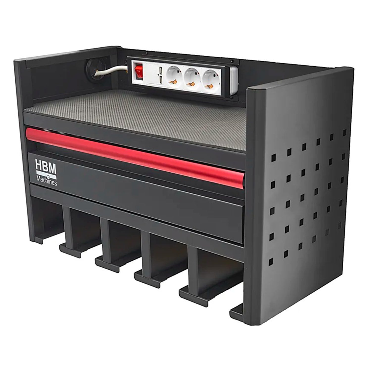 Porta attrezzi-organizzatore da parete per utensili elettrici 3 livelli per officina garage con cassetto e presa 220 V