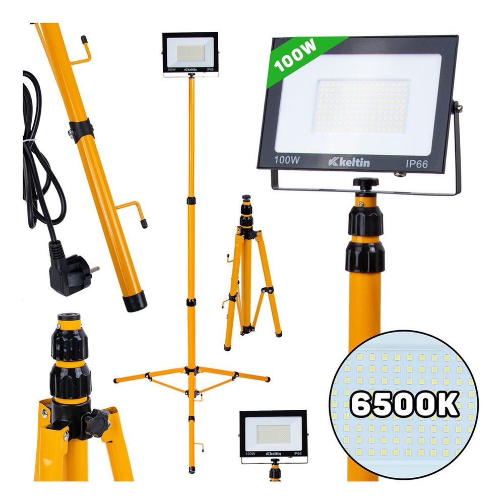 Faretto LED da cantiere 100w 10 000 lm , faro portatile IP65 impermeabile, 6500k per esterno, lavori, giardini e garage, cavalletto regolabile, proiettore