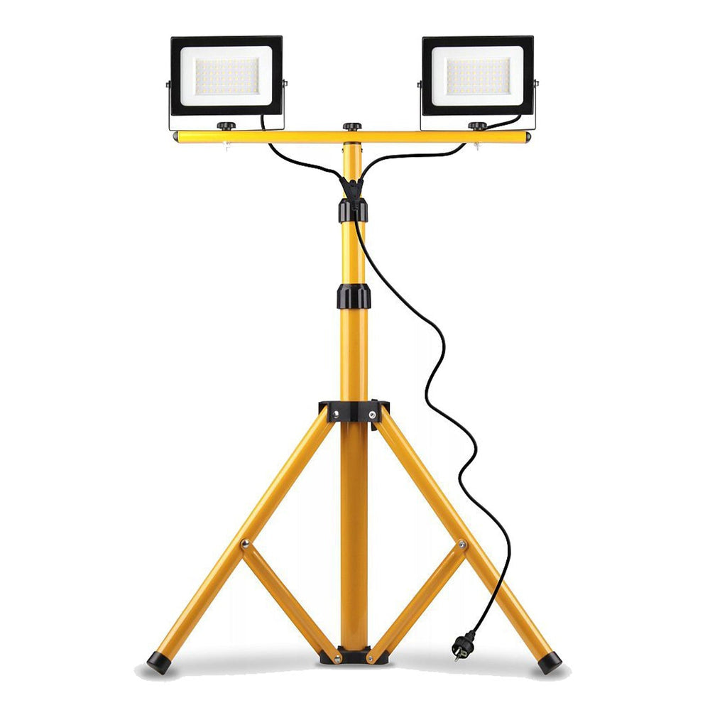 Faretto LED da cantiere 2 x 50w, faro portatile IP65 impermeabile, 4500k per esterno, lavori, giardini e garage, cavalletto regolabile, proiettore