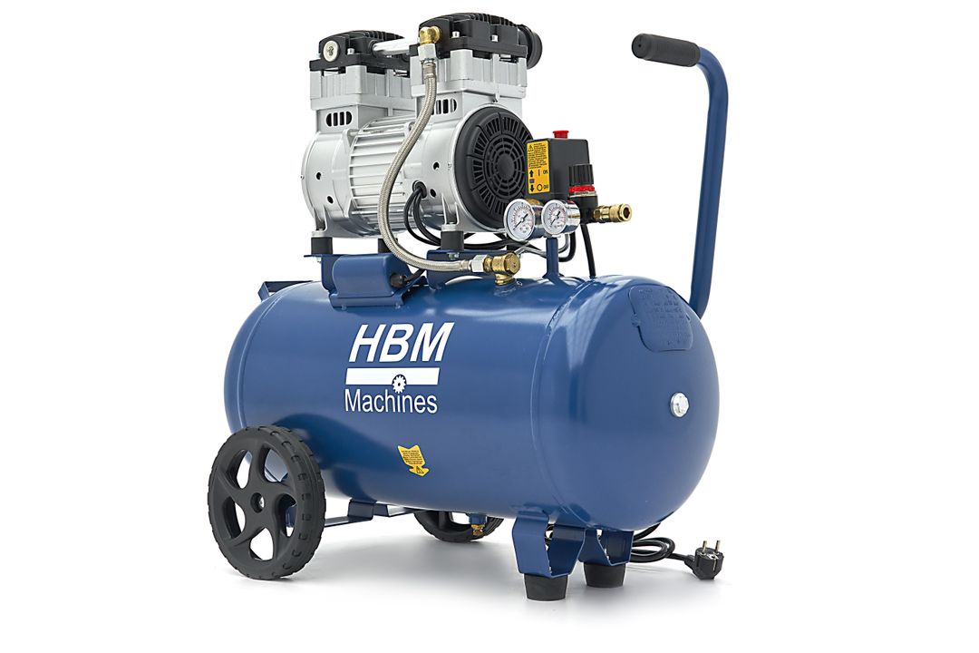 Compressore aria silenziato - con capacità del serbatoio di 50 litri - senza olio, oil free - per utensili pneumatici, 1500 W HBM