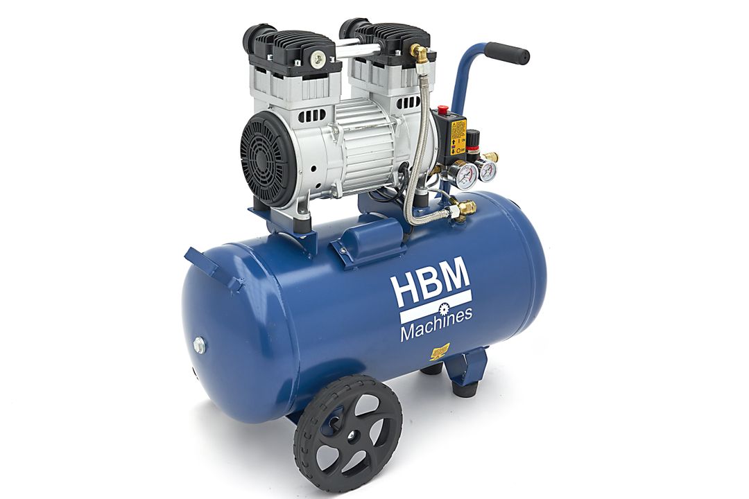 Compressore aria silenziato - con capacità del serbatoio di 50 litri - senza olio, oil free - per utensili pneumatici, 1500 W HBM