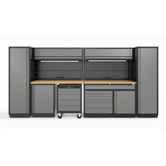 Arredamento modulare per officina, set per officina, professionale, 420 cm – 13 pezzi con LED e piano in legno massiccio– Hbm Olanda