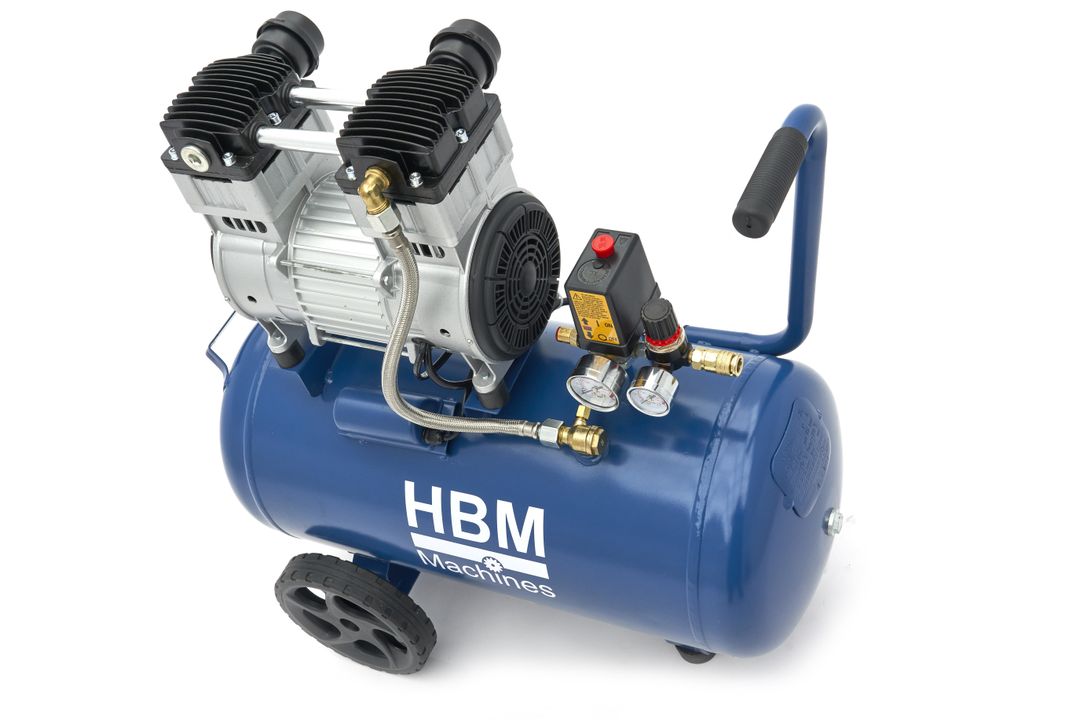 Compressore aria silenziato - con capacità del serbatoio di 50 litri - senza olio, oil free - per utensili pneumatici, 1500 W HBM
