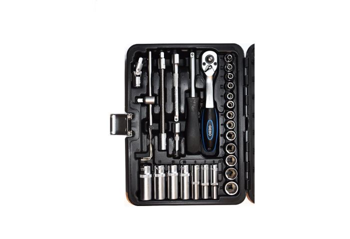 Set di bussole con cricchetto reversibile, poligonali, estensibile, (1/4"), 53 pz., con prolunghe