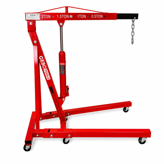 Gru idraulica pieghevole, 2 tonnellate, ideale per motori, maniglia pompa, gambe pieghevoli, paranco sollevatore cavalletto Gebo Tools