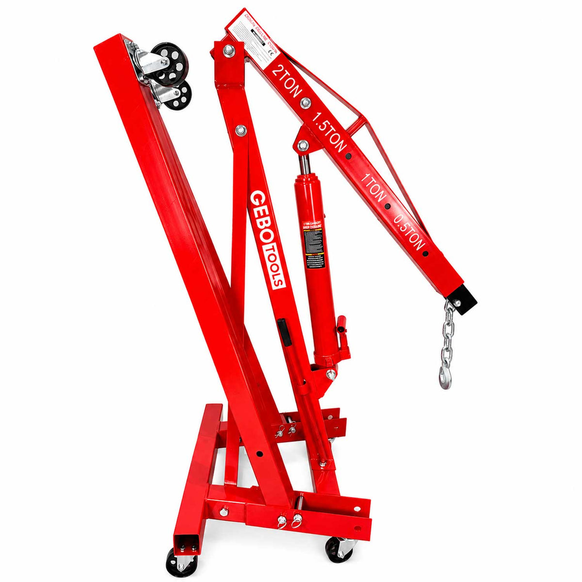 Gru idraulica pieghevole, 2 tonnellate, ideale per motori, maniglia pompa, gambe pieghevoli, paranco sollevatore cavalletto Gebo Tools