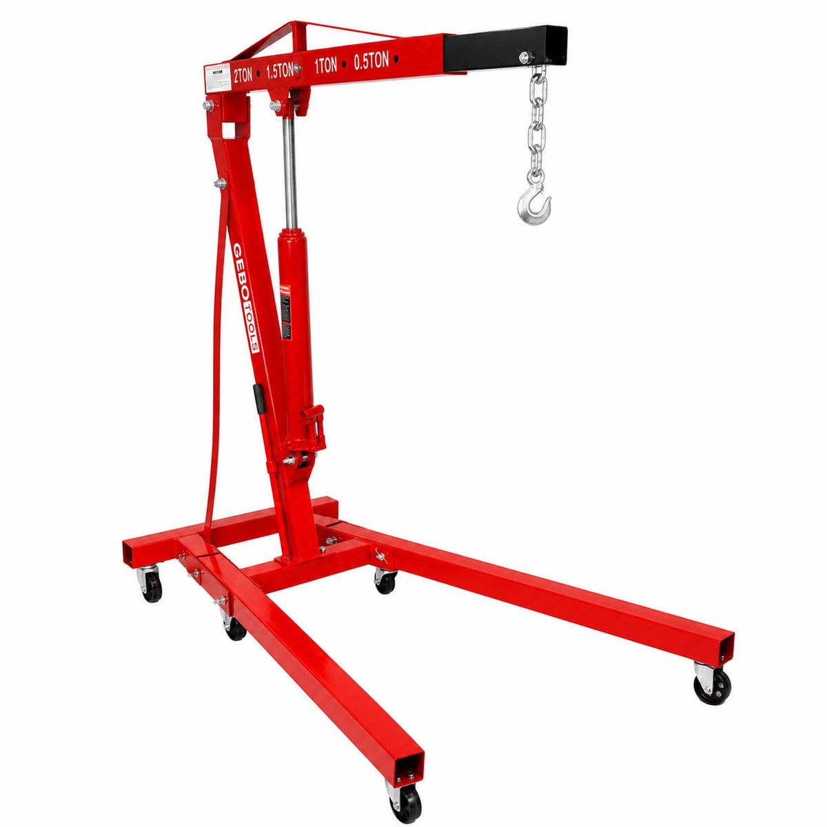 Gru idraulica pieghevole, 2 tonnellate, ideale per motori, maniglia pompa, gambe pieghevoli, paranco sollevatore cavalletto Gebo Tools
