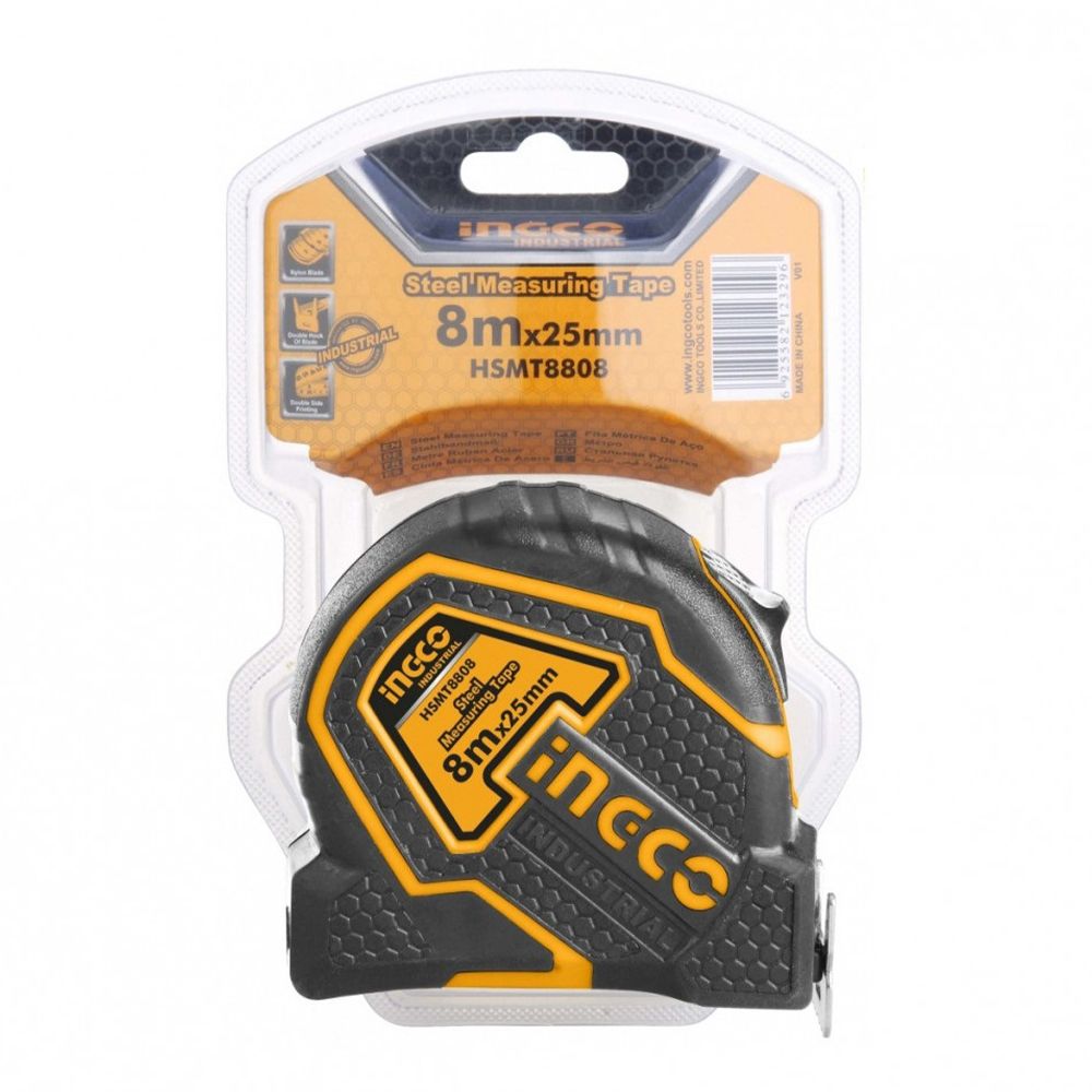 Metro a nastro autobloccante, metro a nastro retrattile, misurazione precisa, grande rigidità, base ammortizzante, nastro di misurazione preciso con bloccaggio retrattile più spesso per falegnameria, 8 m x 25mm Ingco