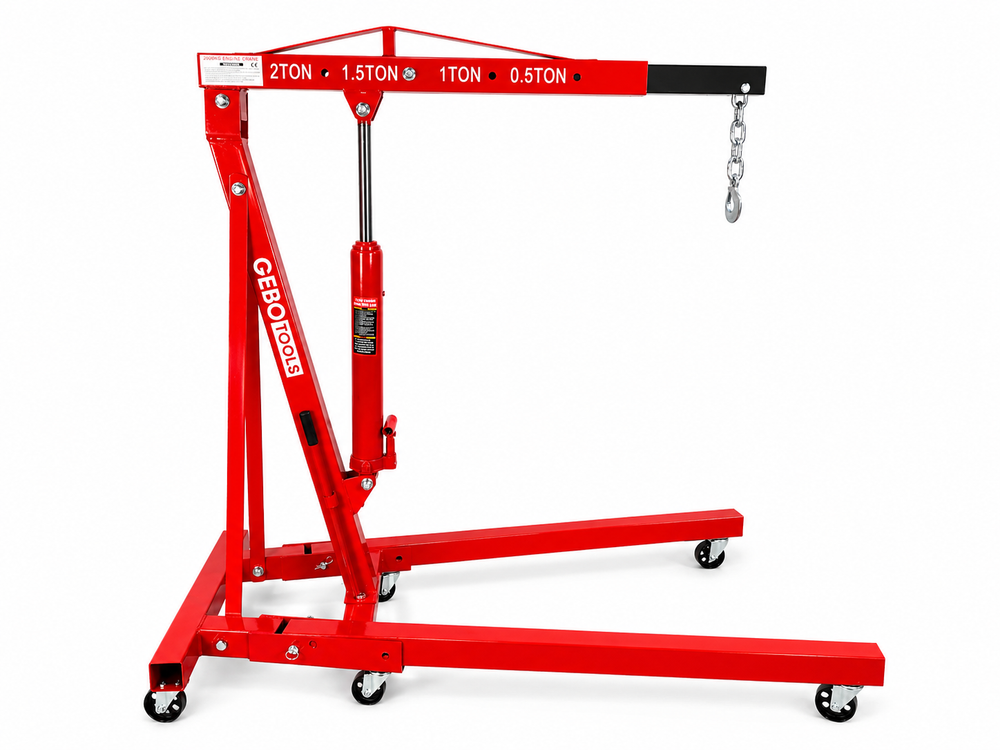 Gru idraulica pieghevole, 2 tonnellate, ideale per motori, maniglia pompa, gambe pieghevoli, paranco sollevatore cavalletto Gebo Tools