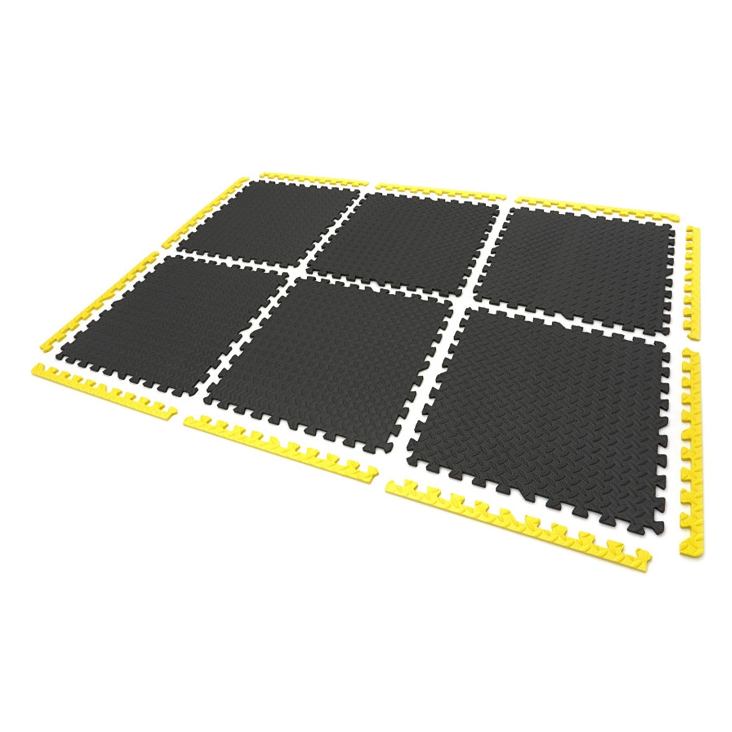 Set tappetino puzzle protettivo per pavimento, tappetini in schiuma Eva, nero giallo, 61x61cm,6 pezzi, Hbm Machines