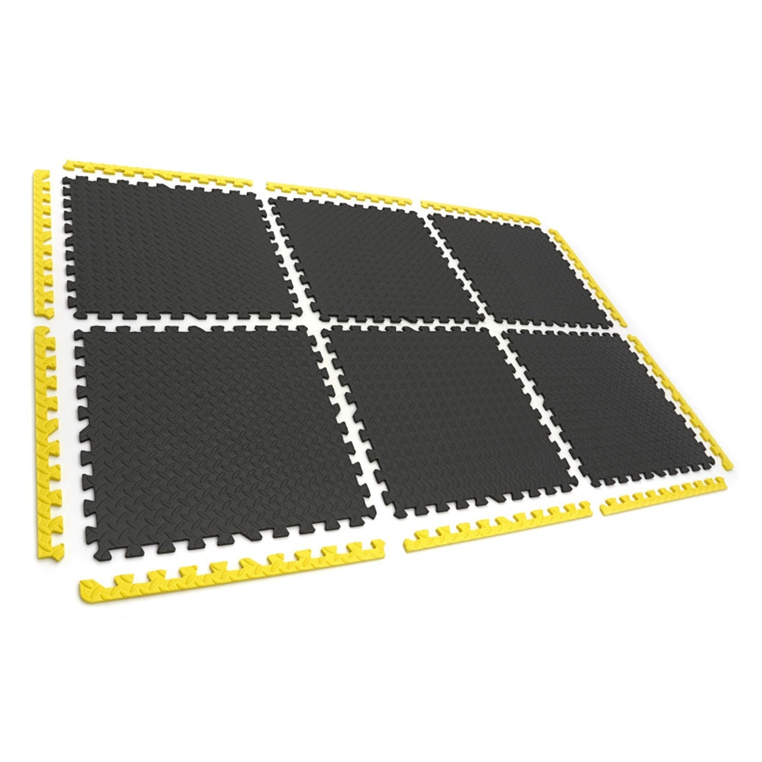 Set tappetino puzzle protettivo per pavimento, tappetini in schiuma Eva, nero giallo, 61x61cm,6 pezzi, Hbm Machines