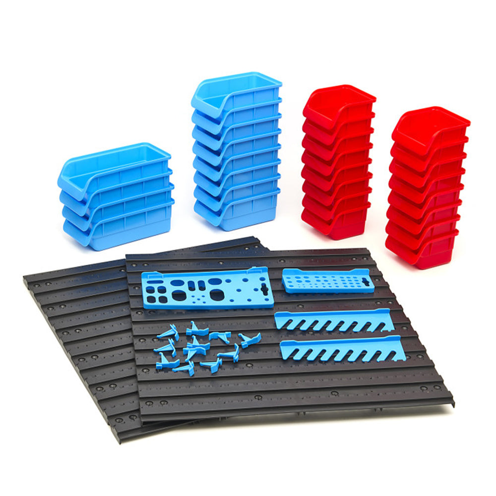 Pannello preforato portautensili 43 pz., box impilabili parete attrezzata officina organizer garage, Hbm