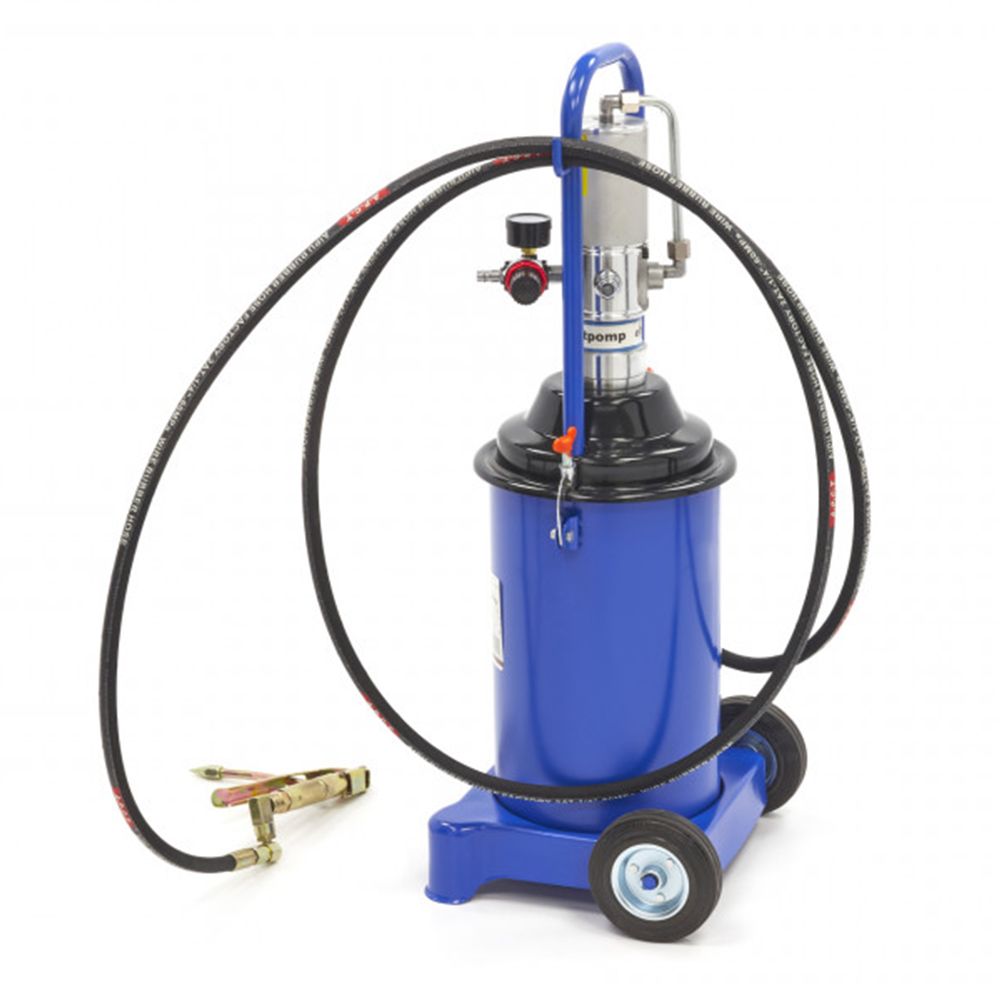 Pompa per grasso pneumatica rapporto di pressione 50:1, pompa per secchio grasso, pneumatica 12 litri, pistola per grasso, pompa grasso portatile, ruote tubo da 4m, HBM Machines Olanda