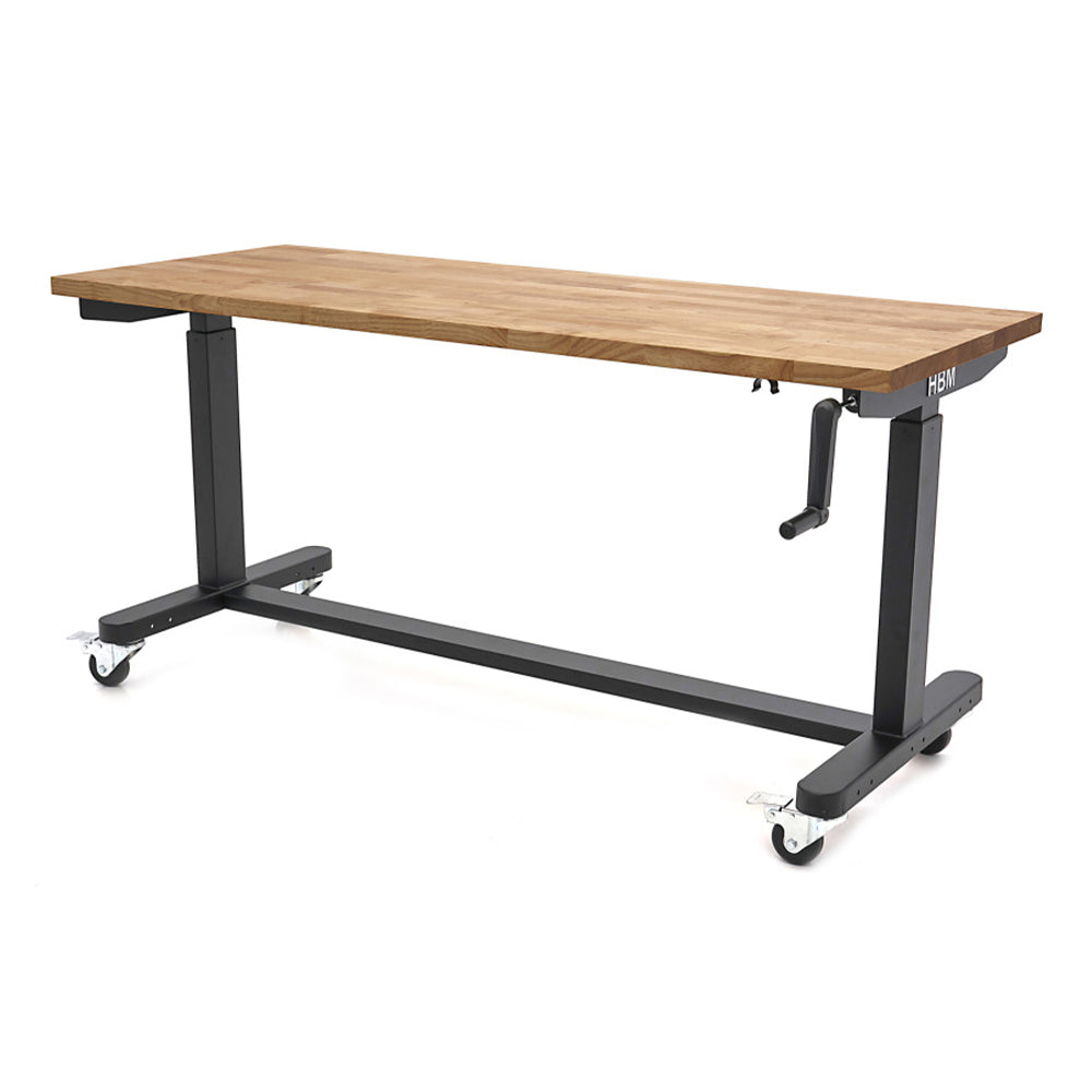 Banco da lavoro regolabile in altezza fino a 97 cm con piano in legno massiccio 152 cm per officina garage