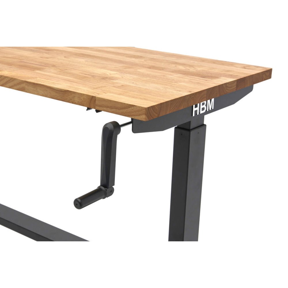 Banco da lavoro regolabile in altezza fino a 97 cm con piano in legno massiccio 152 cm per officina garage