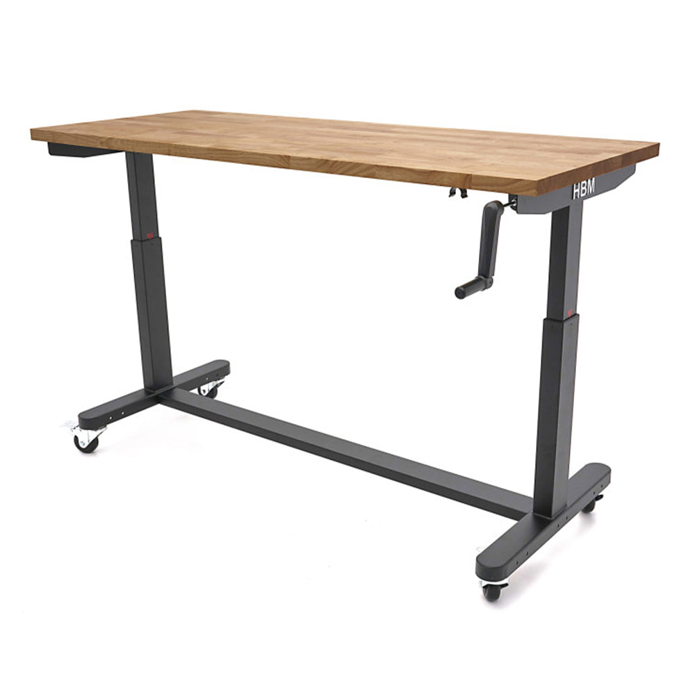Banco da lavoro regolabile in altezza fino a 97 cm con piano in legno massiccio 152 cm per officina garage