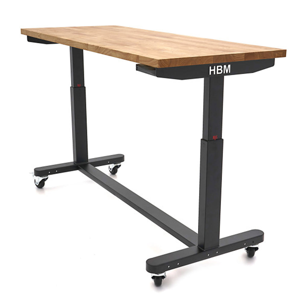 Banco da lavoro regolabile in altezza fino a 97 cm con piano in legno massiccio 152 cm per officina garage