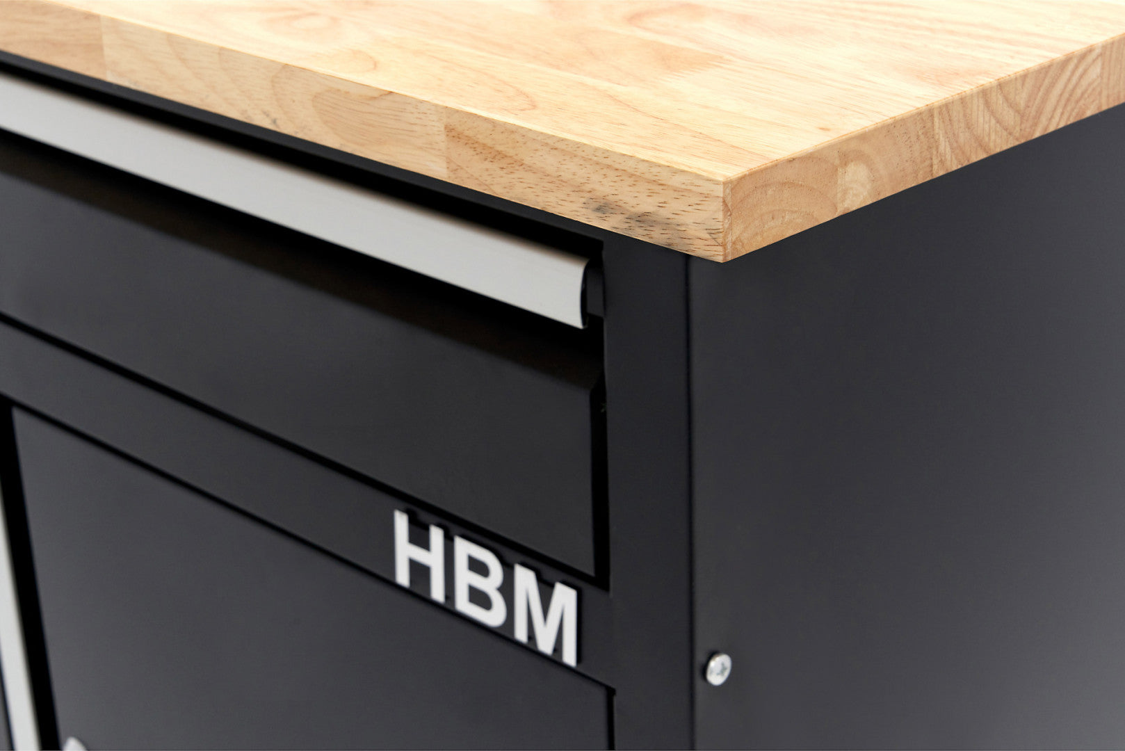 Banco da lavoro metallico 120 cm con 5 cassetti, 1 anta e piano in legno massiccio HBM capacità di carico 250 kg nero