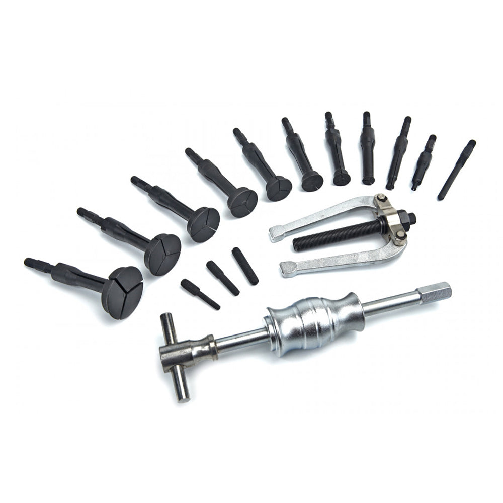 Set di pressa estrattore per iniettori, boccole, cuscinetti interni con martello, in acciaio al carbonio e Cr-V, 8–58 mm 17 pezzi Hbm