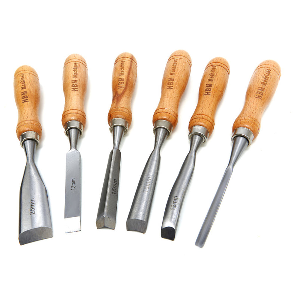 Scalpelli per la lavorazione del legno, 7 unità, con manico in legno e martello, Hbm