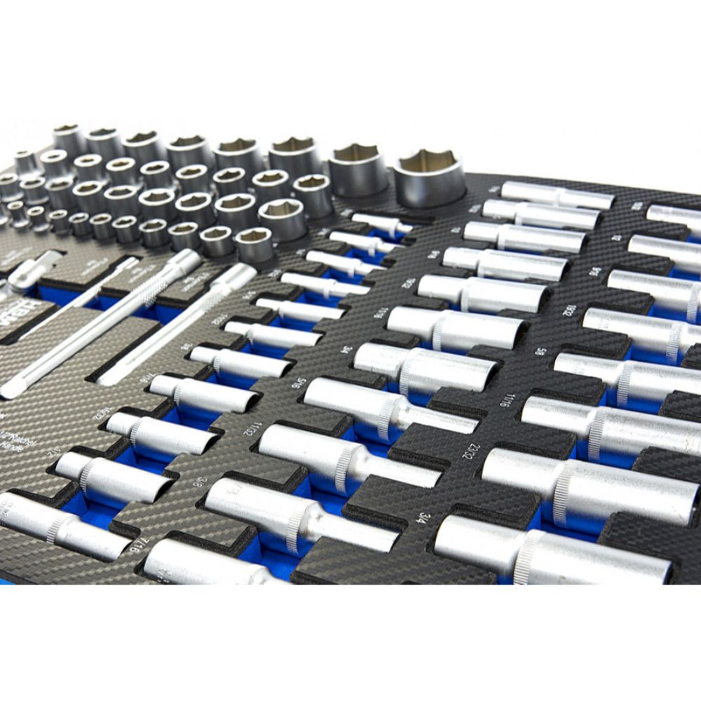 Set di bussole da 81 pezzi con inserto in schiuma per carrello portautensili, schiuma espansa, schiuma a forma di cubo, modulo per carrelli porta attrezzi