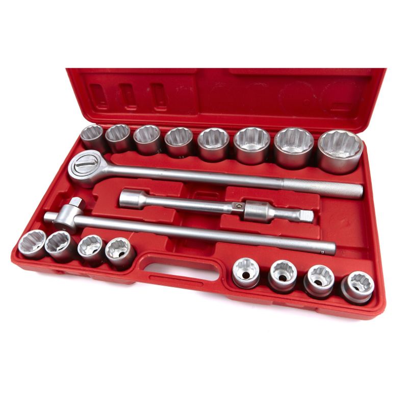 Set di bussole con cricchetto reversibile, poligonali, estensibile, 19–50 mm (3/4"), 20 pz., con prolunghe, Cr-V, Hbm Machines Olanda