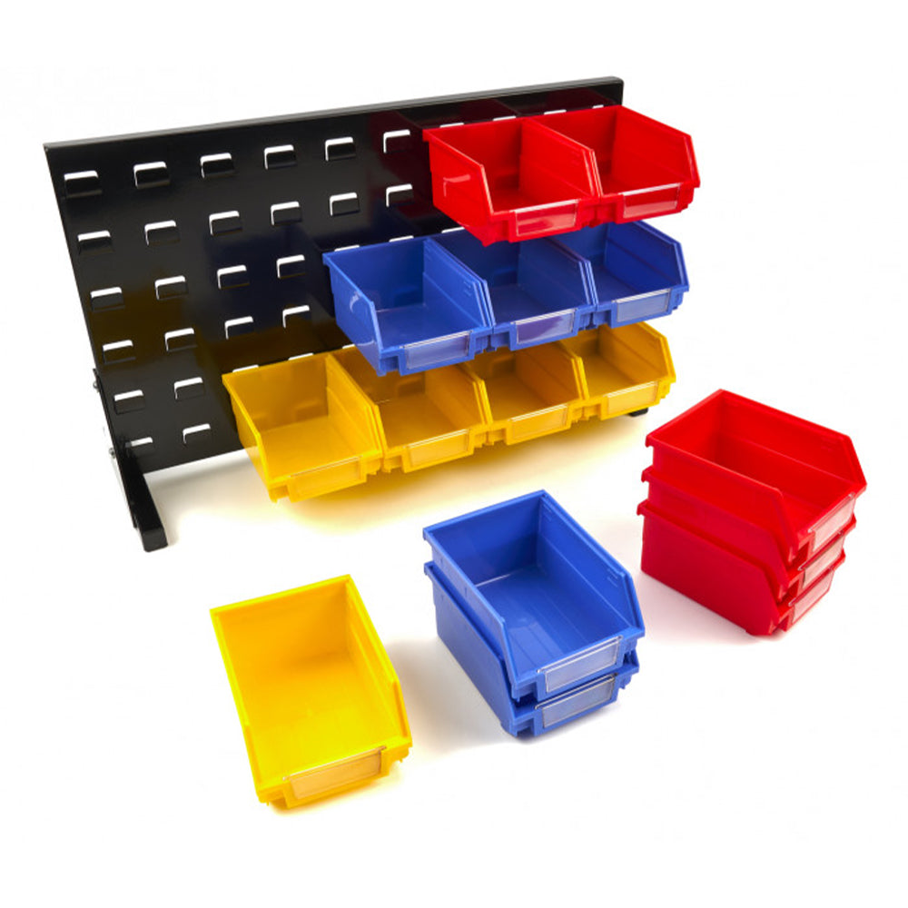Pannello forato portautensili, pannello portaoggetti, con 15 contenitori-cassette, per garage e officina, pannello porta attrezzi da parete, Hbm