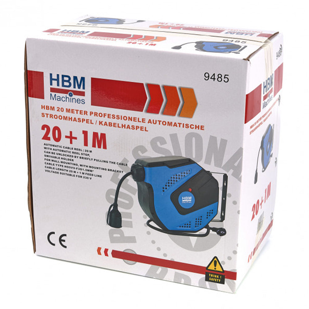 Avvolgicavo elettrico automatico a molla con staffa per fissaggio a muro 3 × 1,5 mm IP34 20 m HBM Machines Olanda