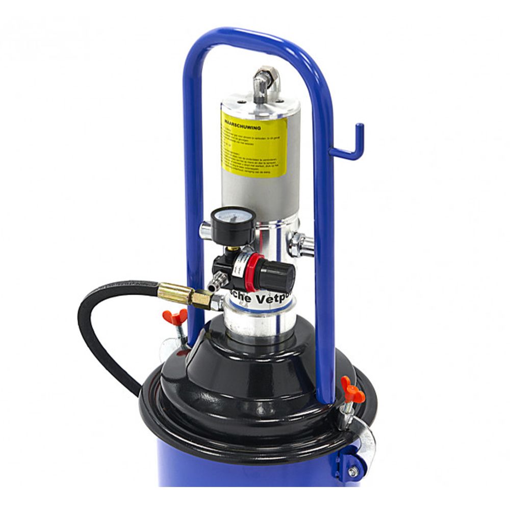 Pompa per grasso pneumatica rapporto di pressione 50:1, pompa per secchio grasso, pneumatica 12 litri, pistola per grasso, pompa grasso portatile, ruote tubo da 4m, HBM Machines Olanda