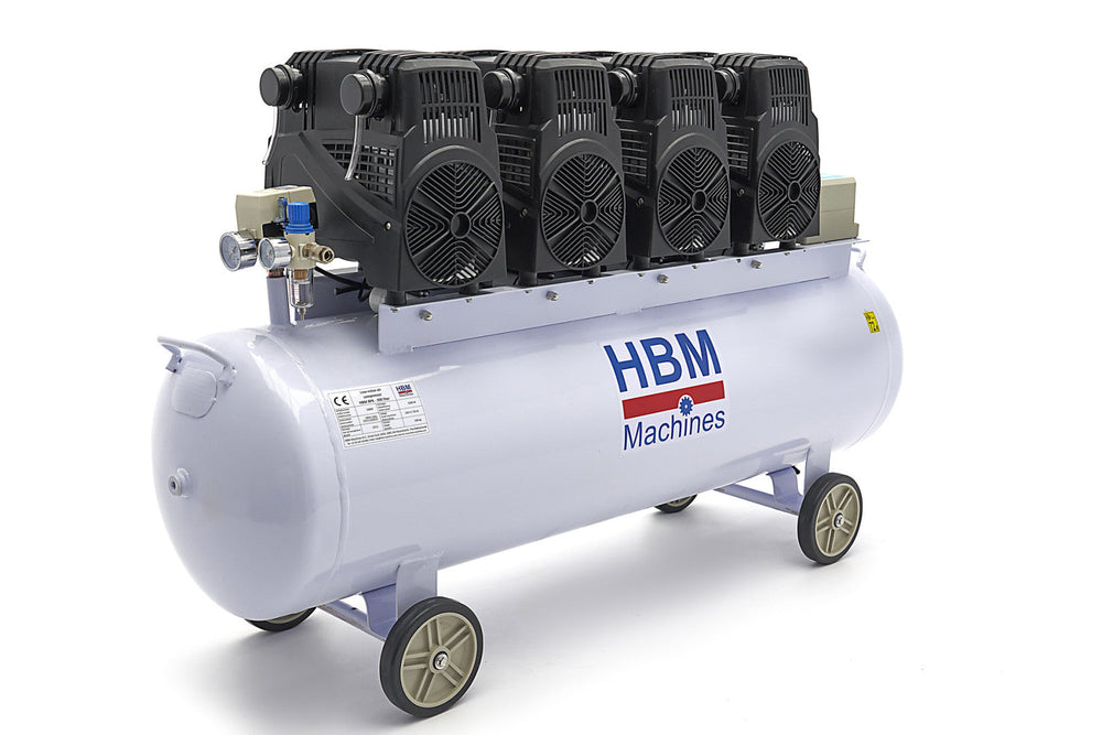 Compressore aria silenziato  con capacità del serbatoio di 200 litri,senza olio,per utensili pneumatici, 8 HP HBM Machines Olanda