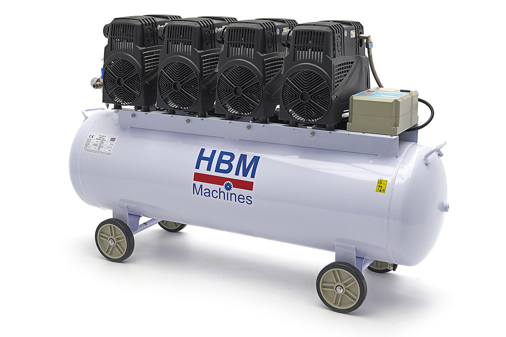 Compressore aria silenziato - con capacità del serbatoio di 200 litri - senza olio, oil free - per utensili pneumatici, 8 HP HBM Machines Olanda