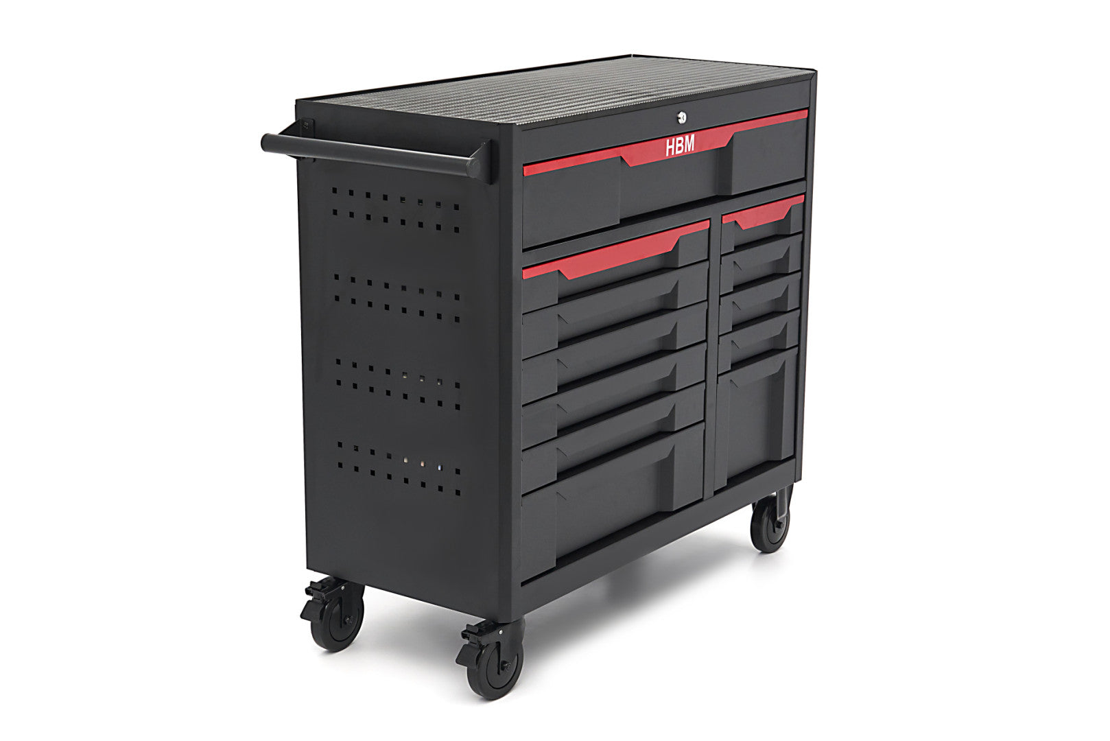 Carrello-armadietto metallico portautensili porta attrezzi multifunzione con 12 cassetti e ruote mobile 106 cm HBM organizzatore per officina garage
