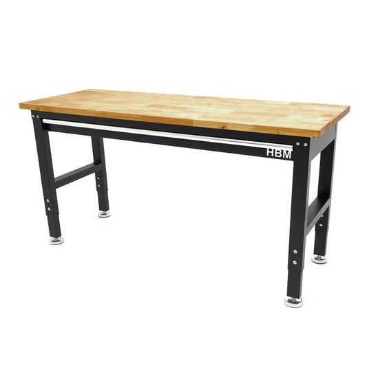 Banco da lavoro regolabile in altezza fino 99 cm-tavolo da lavoro in legno 152 cm HBM Machines stazione di lavoro con piedi per officina garage ufficio domestico