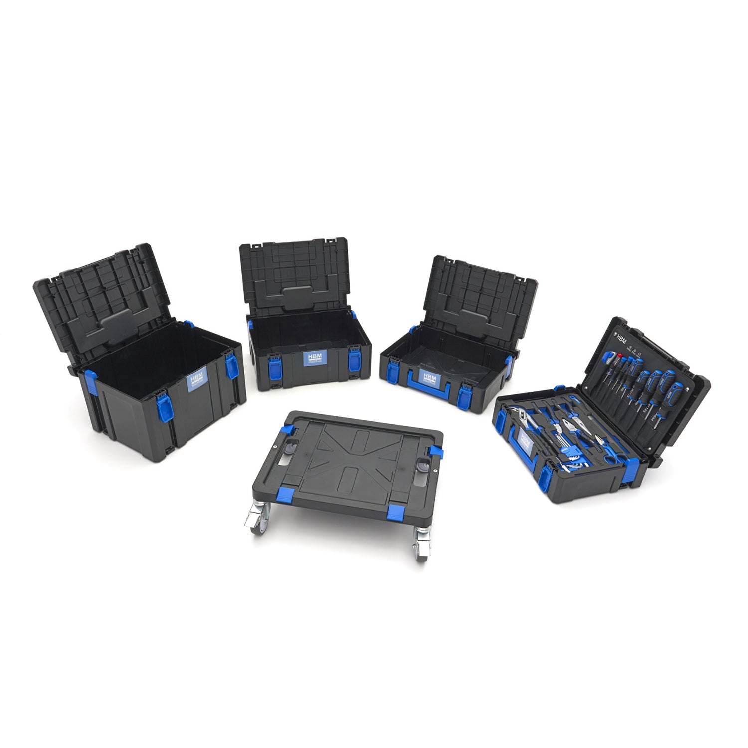 Carrello porta attrezzi / portautensili completo di utensili cassetti, 4 scomparti con ruote, 105 pezzi, valigette complete con utensili per fai da te, cassetta degli attrezzi con ruote, valigetta attrezzi, Hbm