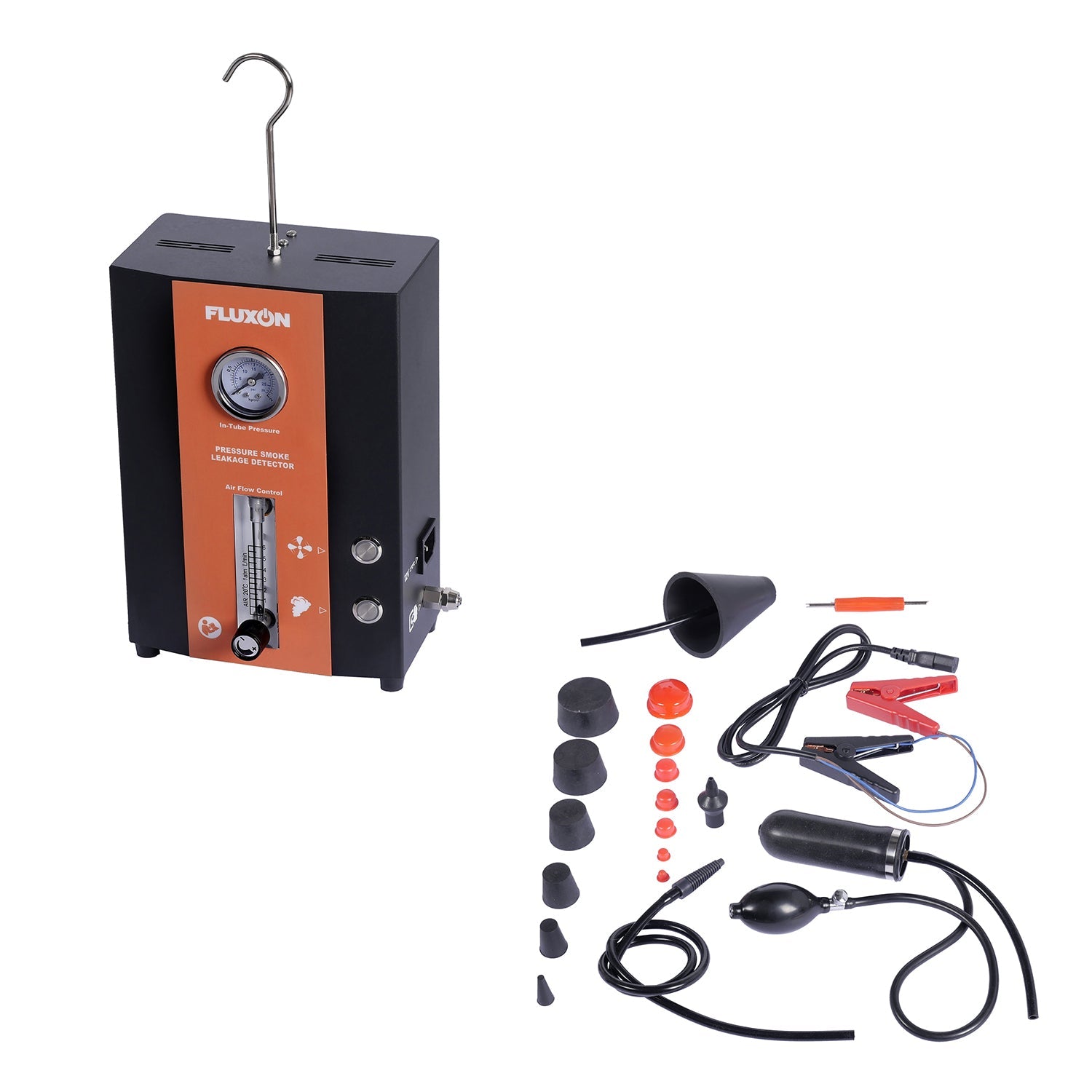 Macchina fumogena EVAP automotive pompa d'aria incorporata, generatore di fumo per individuazione perdite circuiti auto, tester di rilevamento perdite di fumo per tutte le auto dc 12v, moto, camion leggeri, barche, atv, motoslitte ect.
