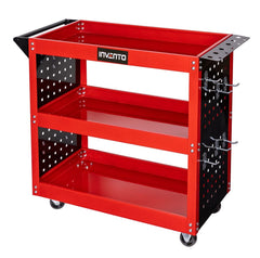 Carrello portautensili a 3 ripiani portatcacciaviti e pannelli con ganci, in acciaio robusto,con ruote girevoli, per officina, garage e fai da te 78 x 35 x 75.5 cm Invento