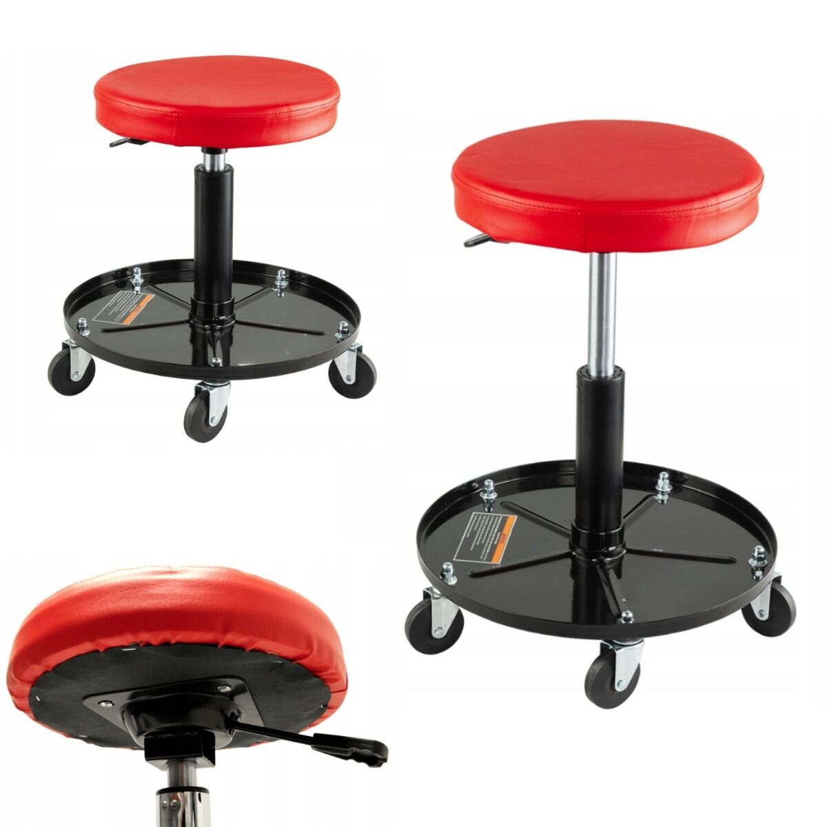 Sgabello per officina regolabile in altezza, sgabello di montaggio, carrello meccanico con ripiano porta-attrezzi, sgabello da officina, sgabello meccanico garage, Invento