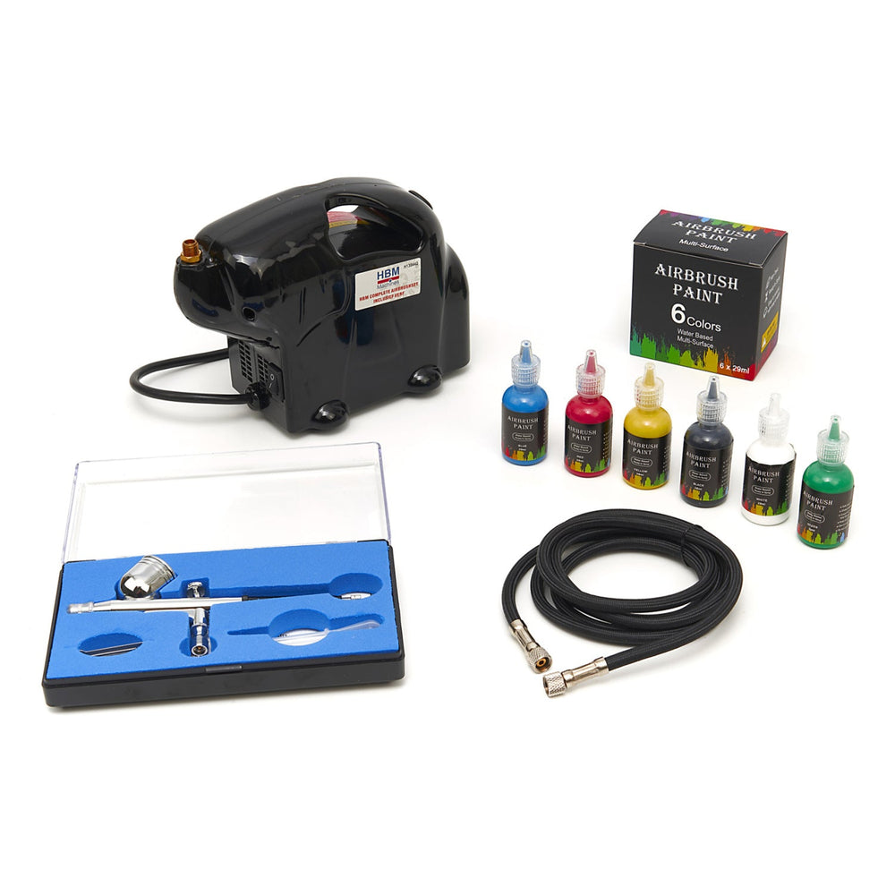 Kit-set aerografo con compressore d'aria con flusso d' potente per hobby e artigianato arte, completo con pistola e vernice