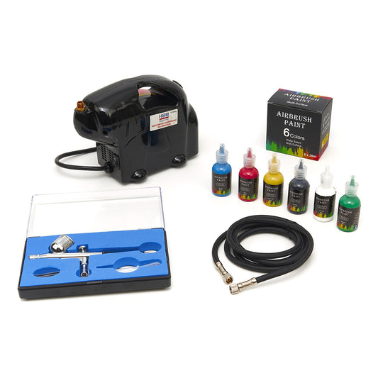 Kit-set aerografo con compressore d'aria con flusso d' potente per hobby e artigianato arte, completo con pistola e vernice