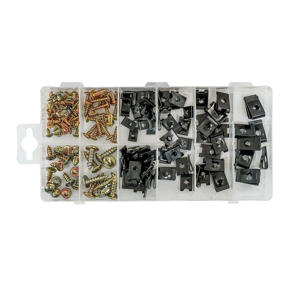 Kit-set assortimento viti per autoveicoli e auto U-Clips fissaggio metallo con vite autofilettante a testa esagonale carrozzeria  170 pezzi