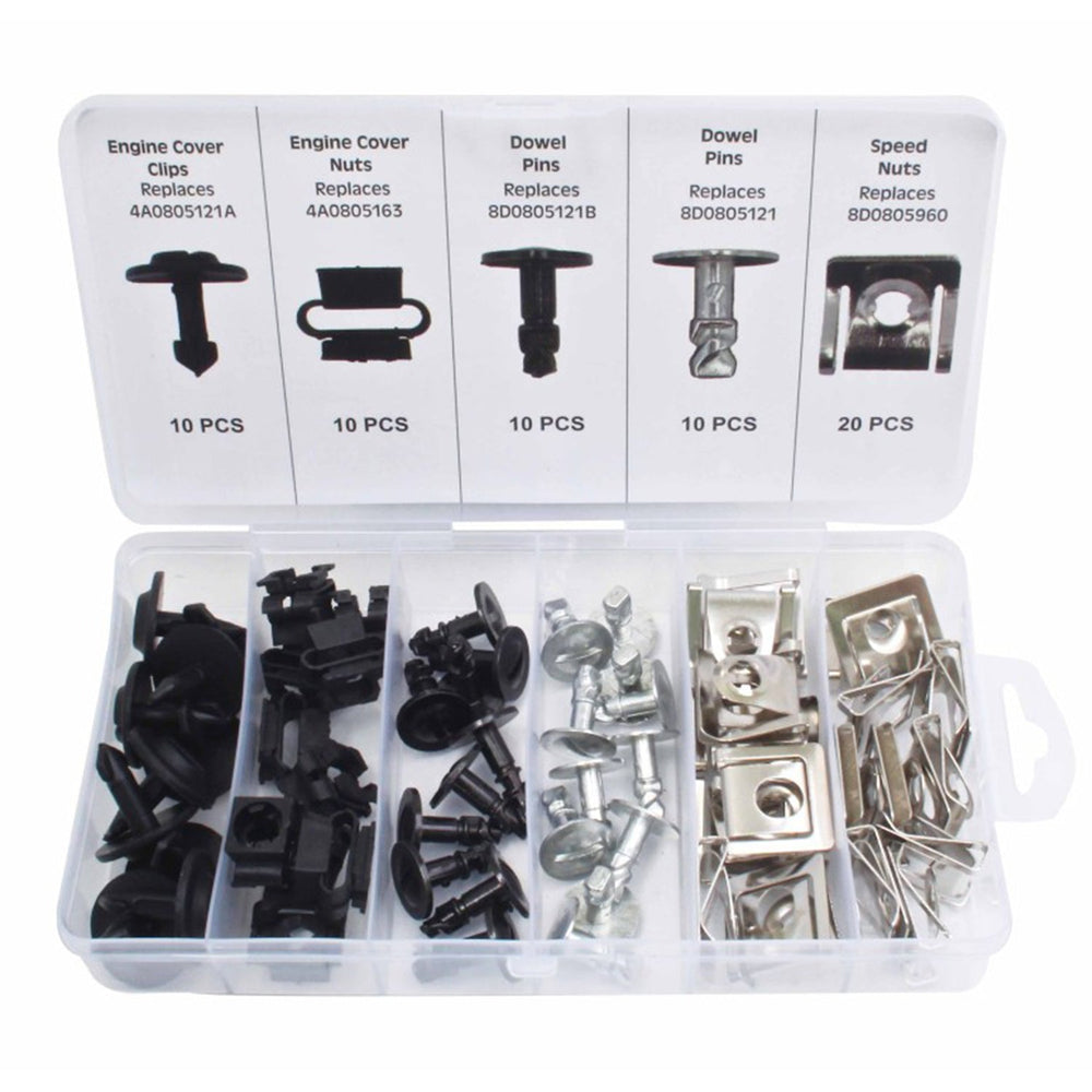 Kit-set assortimento viti per autoveicoli e auto U-Clips fissaggio metallo con vite autofilettante, per protezione motore VAG, 60 pezzi