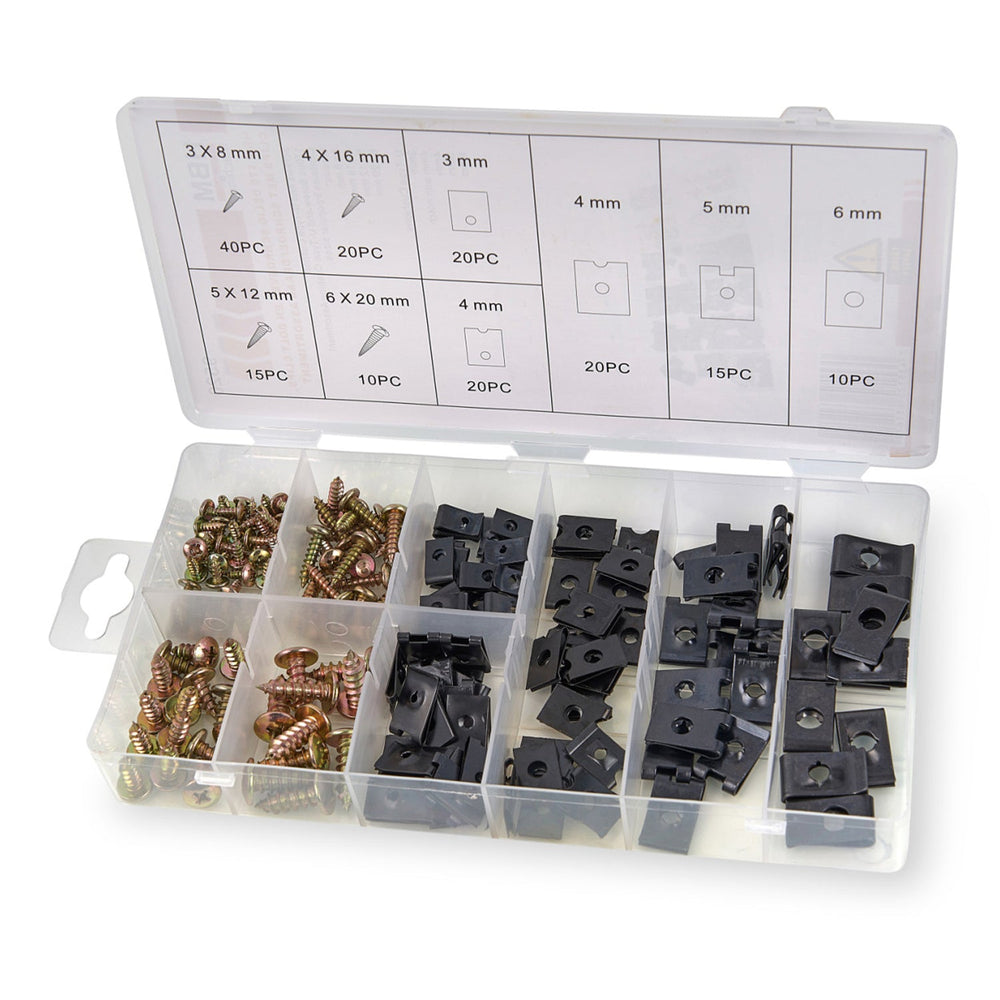 Kit-set assortimento viti per autoveicoli e auto U-clips, incluse 90 di autofilettante testa a croce, dadi a clip a U per carrozzeria 170 pezzi